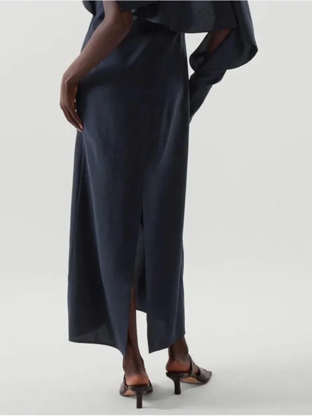 COS Navy Blue Asymmetrical Maxi Dress with Draped Shoulder 8 US